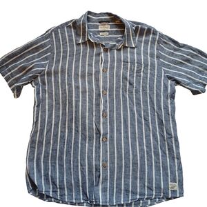 XL Weatherproof Vintage Linen Blend Button-up Short Sleeve Blue Striped Shirt